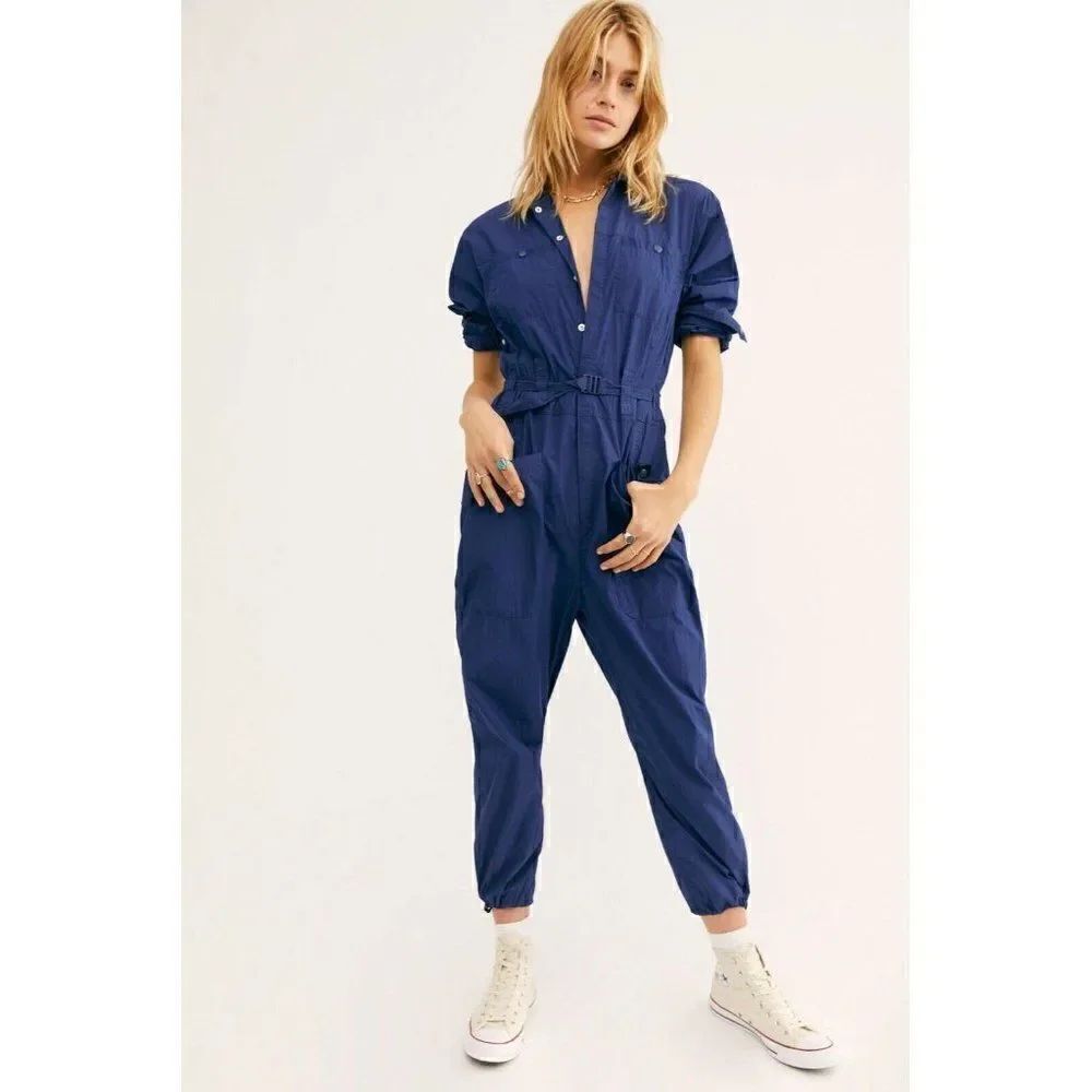 NEW FREE PEOPLE Sz S HIGH SPEEDS ONE PIECE COTTON NYLON BELTED RACER JUMPSUIT